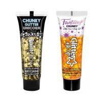 Paintglow Chunky Glittergel voor lichaam en gezicht - 2 tubes - goud en oranje - 12 ml - thumbnail