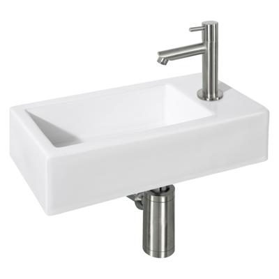 WC Fontein Hura Rechte Kraan | Fonteinset Mat Wit met Chroom | Wastafel WC WC Fontein Hura Rechte Kraan | Fonteinset Mat Wit met Chroom | Wastafel WC