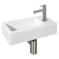 WC Fontein Hura Rechte Kraan | Fonteinset Mat Wit met Chroom | Wastafel WC