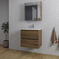 Adema Chaci Badkamermeubelset - 60x46x57cm - 1 ovale keramische wasbak wit - 1 kraangat - 2 lades - Spiegelkast - noten (hout) SW718696/SW718716/SW812066/SW812072 - thumbnail