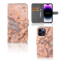 iPhone 15 Pro Max Bookcase Marmer Oranje - thumbnail