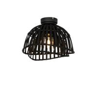 QAZQA - Oosters Oosterse plafondlamp zwart bamboe 30 cm - Pua | Woonkamer | Slaapkamer | Keuken - Bamboe Rond - E27 Geschikt voor LED - Max. 1 x 40 Watt