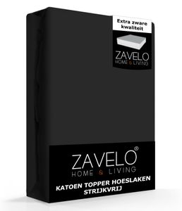 Zavelo Katoen Topper Hoeslaken Strijkvrij Zwart-Lits-jumeaux (180x210 cm)