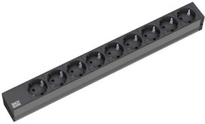 Bachmann 333.506 19 inch Stekkerdoos voor patchkast 1 HE Geaarde contactdoos Zwart