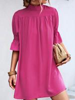 Plain Loose Casual Stand Collar Dress With No