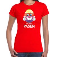 Pasen shirt rood met vrolijk paasei en duimen omhoog voor dames