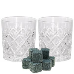 Luxe whiskyglazen set 6x stuks 200 ml met 9x whisky ijsblokstenen