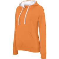 Oranje/witte sweater/trui hoodie voor dames - thumbnail