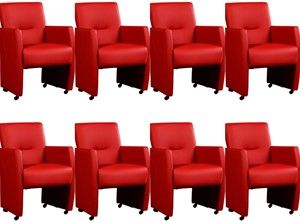 Set van 8 Rode leren moderne eetkamerfauteuils Pleasure - Toledo Leer Ducati (rood leer)