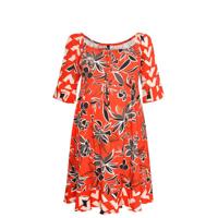 Yoek gebloemde jurk rood/ecru/zwart