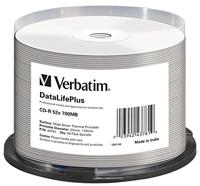 Verbatim CD-R 700MB - 52x brandsnelheid, Thermisch bedrukbaar, DataLifePlus, 50 Pack Spindle