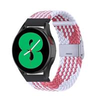 By Qubix - Compatible met Garmin Forerunner 255 - Braided nylon bandje - Wit/roze - Compatible Garmin bandje - Bandbreedte: 22mm