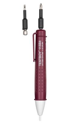 Testboy 115 bit contactloze spanningstester vanaf 12 V AC met geïntegreerde bithouder (hoogwaardige voltdetector met LED display, incl. schroevendraaierfunctie), rood