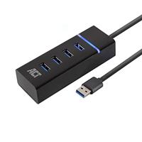 ACT USB Hub 3.0, 4-poorts USB 3.2 5Gbps, met LED verlichting, Plug & Play, voor Desktop PC/Notebook - AC6300