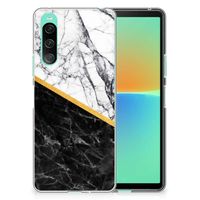 Sony Xperia 10 V TPU Siliconen Hoesje Marmer Wit Zwart - Origineel Cadeau Man