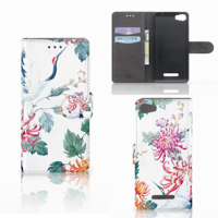 Wiko Lenny 2 Telefoonhoesje met Pasjes Bird Flowers