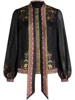 ETRO pussy bow neck twill-print silk blouse - Noir