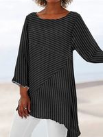 Striped Printed Casual Long Sleeve Blouse - thumbnail