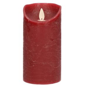 Led kaars/stompkaars - bordeaux rood - H15 x D7,5 cm - wax - warm wit licht - bewegende vlam