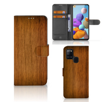 Samsung Galaxy A21s Book Style Case Donker Hout