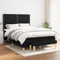 vidaXL Boxspring met matras stof zwart 140x190 cm, pocketveringbed, slaapmeubel, boxspring bed, bed, boxspringbed, eenpersoonsbed, bed met matras