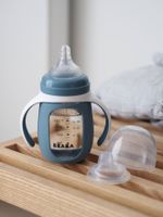 Leerfles/tas 2 in 1 (210 ml) BEABA van glas blauw