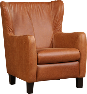 Cognac leren landelijke oorfauteuil Hug - poot hout bruin - Vintage Leer Cognac (cognac leer)