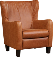 Cognac leren landelijke oorfauteuil Hug - poot hout bruin - Vintage Leer Cognac (cognac leer) - thumbnail