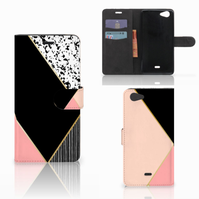 Wiko Pulp Fab 4G Bookcase Zwart Roze Vormen