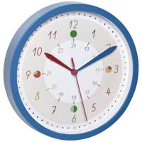 TFA Dostmann analoge kinder wandklok Tick & Tack, 60.3058.06.90, voor meisjes en jongens, kleurrijk, om de tijd te leren, met markeringen, kleurrijk, kunststof, glas, blauw, L 308 x B 44 x H 308 mm