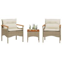 3-delige Loungeset met kussens poly rattan beige - thumbnail