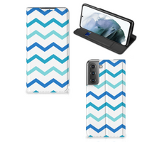 Samsung Galaxy S21 FE Hoesje met Magneet Zigzag Blauw - thumbnail