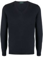 Zanone ribbed V-neck sweater - Bleu