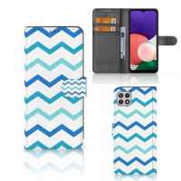 Samsung Galaxy A22 5G Telefoon Hoesje Zigzag Blauw - thumbnail