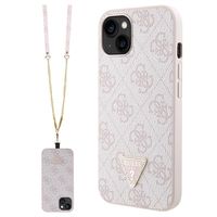 iPhone 15 Guess 4G Strass Triangle Metal Logo Case with Crossbody Strap - Pink - thumbnail