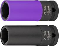 ViGOR slagmoersleutelset V6313, 2-delig, 1/2 inch aandrijfvierkant, 20,5 mm voor wielmoeren zonder chroomdop, 21,5 mm voor vervormde chroomdoppen