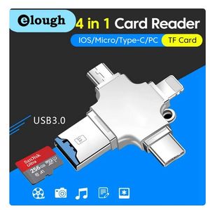 4 In 1 Kaartlezer - Usb 3.0 Naar Type C Adapter - Usb Naar Ios - Micro Tf Kaart - Converter voor Pc Iphone Samsung- Grijs