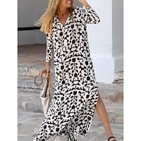 Dames Lange jurk maxi-jurk Casual jurk Jurk met print Lentejurk Bloemig Modieus Streetwear Buiten Dagelijks Afspraakje Splitsen Afdrukken Lange mouw V-hals Jurk Normale pasvorm Zwart Zomer Lente S M Lightinthebox - thumbnail