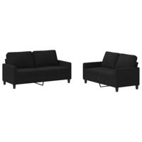 vidaXL 2-delige loungeset met kussens stof zwart, fauteuil, 3-zitsbank, sofa, 2-zitsbank, bank, 2 zitsbank, zitbank, fauteuil stoel, 2 zits bank