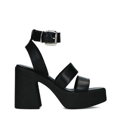 Sacha leren plateau sandalettes zwart