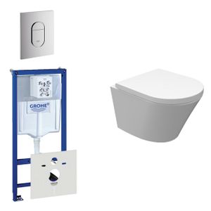 Wiesbaden Vesta Spoelrandloos toiletset bestaande uit inbouwreservoir, compact wandcloset met toiletzitting en bedieningsplaat verticaal chroom 0729205/0729240/sw98662/