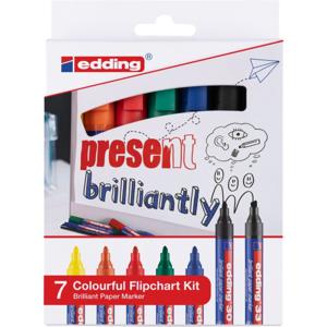 Edding Colourful Flipchart Kit permanente marker Gesorteerd Zwart, Blauw, Groen, Oranje, Rood, Geel 7 stuk(s)