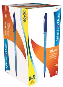 Paper Mate balpen InkJoy 100 met dop, blauw, doos 80 + 20 gratis