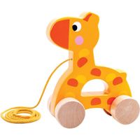 Tooky toy Giraffe Houten Trekfiguur 18 maanden Geel/Oranje - thumbnail