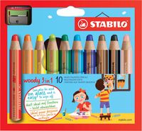 STABILO woody 3in1 kleurpotlood, etui van 10 stuks in geassorteerde kleuren - thumbnail