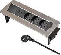 Brennenstuhl Indesk Power Stekkerdoos met USB-lader / inbouw stekkerdoos 3-voudig (2 USB-laadcontactdozen, 2m kabel) zilver/zwart