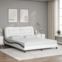 vidaXL Bedframe met hoofdbord kunstleer zwart en wit 160x200 cm, bed, bed ombouw, tweepersoonsbed, bedbodem, slaapkamermeubel, 2 persoonsbed