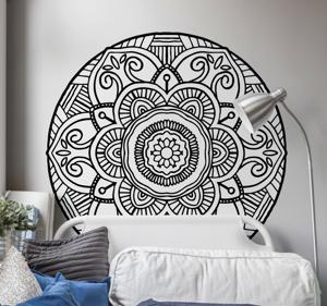 Stickers bloemenpatroon Mandala zwart en wit bohemien