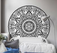 Stickers bloemenpatroon Mandala zwart en wit bohemien - thumbnail