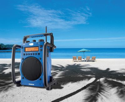 Sangean U-3 Bouwradio VHF (FM), Middengolf AUX Spatwaterbestendig, Stofdicht, Stofvast, Zaklamp Blauw